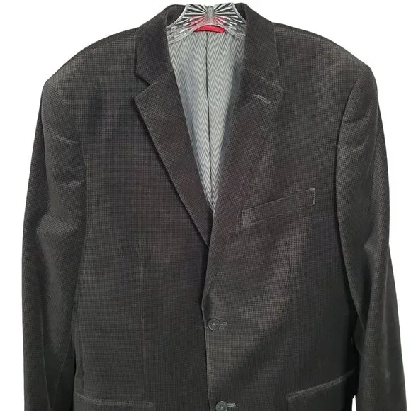 Alfani Mens Size 40L Blazer Sport Coat Slim Fit Velvet Micro Check Black Gray